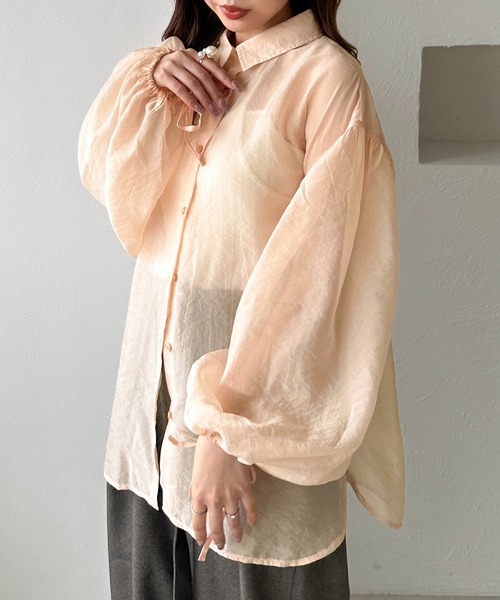 apres jour clair（アプレジュールクレア）の「【apres jour clair】袖ボリュームリボンシアーシャツ（シャツ/ブラウス・レディース・オレンジ/アイボリー/キャメル/ミント・フリー/X-LARGE）」の4枚目の写真