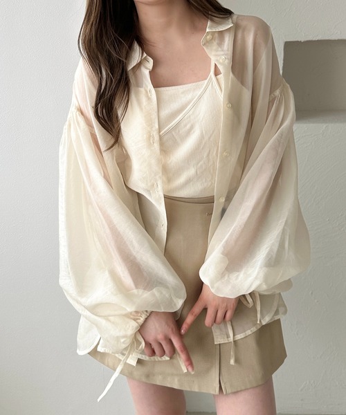 apres jour clair（アプレジュールクレア）の「【apres jour clair】袖ボリュームリボンシアーシャツ（シャツ/ブラウス・レディース・オレンジ/アイボリー/キャメル/ミント・フリー/X-LARGE）」の22枚目の写真