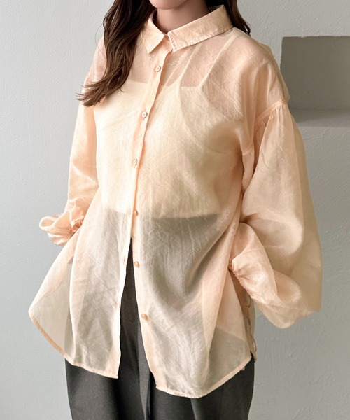 apres jour clair（アプレジュールクレア）の「【apres jour clair】袖ボリュームリボンシアーシャツ（シャツ/ブラウス・レディース・オレンジ/アイボリー/キャメル/ミント・フリー/X-LARGE）」の14枚目の写真