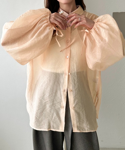 apres jour clair（アプレジュールクレア）の「【apres jour clair】袖ボリュームリボンシアーシャツ（シャツ/ブラウス・レディース・オレンジ/アイボリー/キャメル/ミント・フリー/X-LARGE）」の15枚目の写真