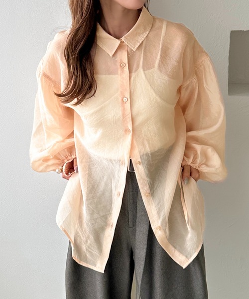 apres jour clair（アプレジュールクレア）の「【apres jour clair】袖ボリュームリボンシアーシャツ（シャツ/ブラウス・レディース・オレンジ/アイボリー/キャメル/ミント・フリー/X-LARGE）」の16枚目の写真