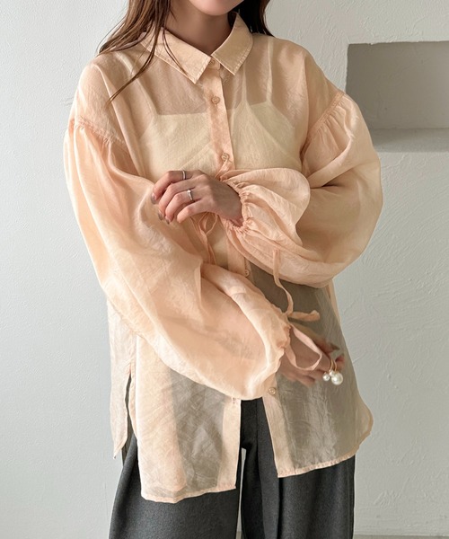 apres jour clair（アプレジュールクレア）の「【apres jour clair】袖ボリュームリボンシアーシャツ（シャツ/ブラウス・レディース・オレンジ/アイボリー/キャメル/ミント・フリー/X-LARGE）」の17枚目の写真