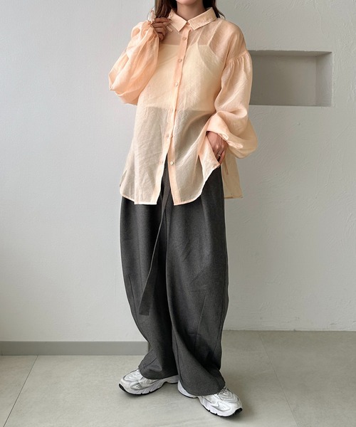 apres jour clair（アプレジュールクレア）の「【apres jour clair】袖ボリュームリボンシアーシャツ（シャツ/ブラウス・レディース・オレンジ/アイボリー/キャメル/ミント・フリー/X-LARGE）」の19枚目の写真