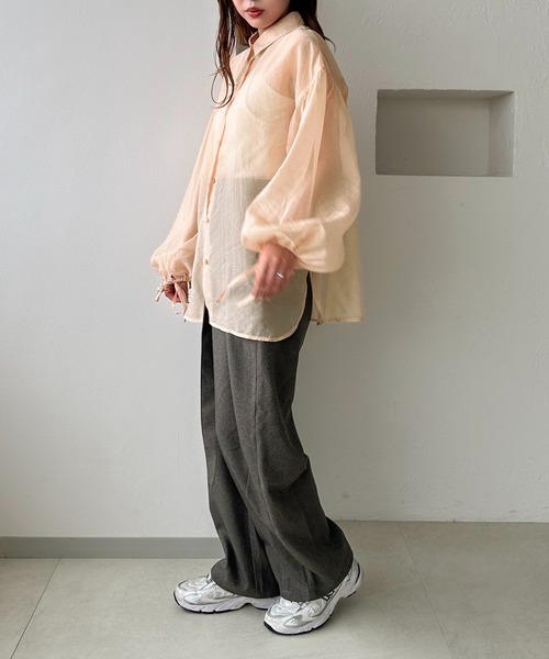 apres jour clair（アプレジュールクレア）の「【apres jour clair】袖ボリュームリボンシアーシャツ（シャツ/ブラウス・レディース・オレンジ/アイボリー/キャメル/ミント・フリー/X-LARGE）」の20枚目の写真