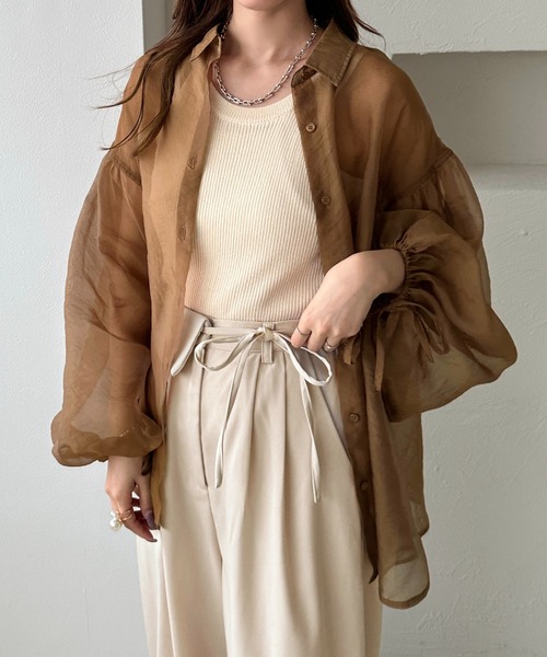 apres jour clair（アプレジュールクレア）の「【apres jour clair】袖ボリュームリボンシアーシャツ（シャツ/ブラウス・レディース・オレンジ/アイボリー/キャメル/ミント・フリー/X-LARGE）」の7枚目の写真