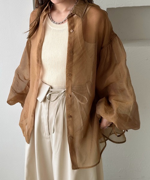 apres jour clair（アプレジュールクレア）の「【apres jour clair】袖ボリュームリボンシアーシャツ（シャツ/ブラウス・レディース・オレンジ/アイボリー/キャメル/ミント・フリー/X-LARGE）」の8枚目の写真