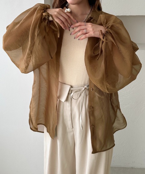 apres jour clair（アプレジュールクレア）の「【apres jour clair】袖ボリュームリボンシアーシャツ（シャツ/ブラウス・レディース・オレンジ/アイボリー/キャメル/ミント・フリー/X-LARGE）」の9枚目の写真