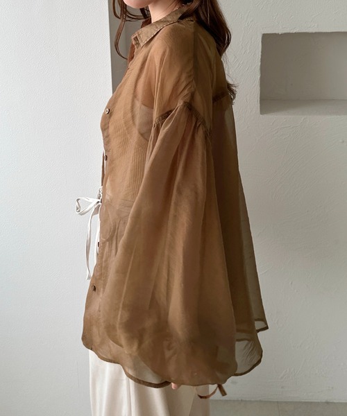 apres jour clair（アプレジュールクレア）の「【apres jour clair】袖ボリュームリボンシアーシャツ（シャツ/ブラウス・レディース・オレンジ/アイボリー/キャメル/ミント・フリー/X-LARGE）」の10枚目の写真