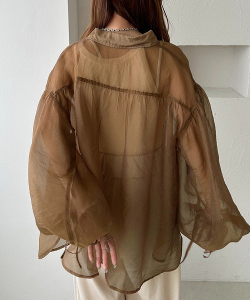 apres jour clair（アプレジュールクレア）の「【apres jour clair】袖ボリュームリボンシアーシャツ（シャツ/ブラウス・レディース・オレンジ/アイボリー/キャメル/ミント・フリー/X-LARGE）」の11枚目の写真
