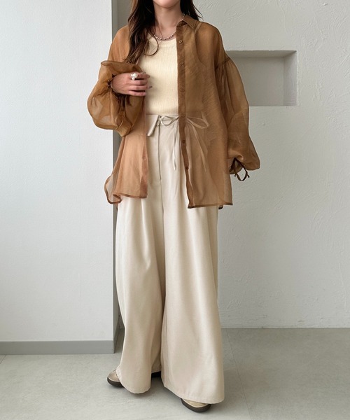 apres jour clair（アプレジュールクレア）の「【apres jour clair】袖ボリュームリボンシアーシャツ（シャツ/ブラウス・レディース・オレンジ/アイボリー/キャメル/ミント・フリー/X-LARGE）」の12枚目の写真