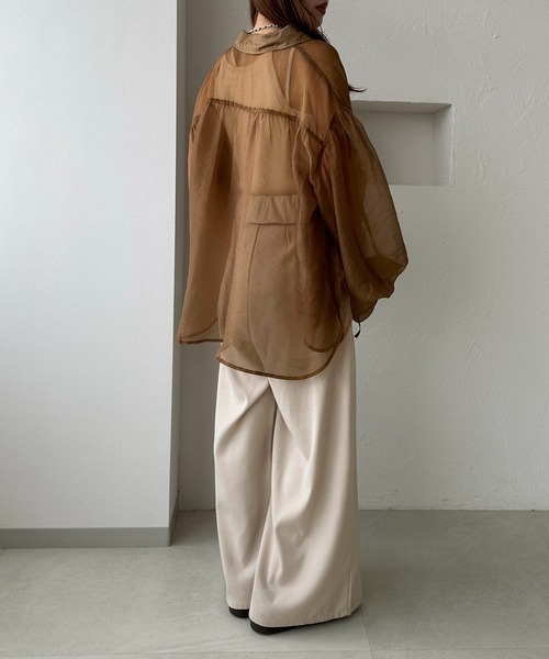 apres jour clair（アプレジュールクレア）の「【apres jour clair】袖ボリュームリボンシアーシャツ（シャツ/ブラウス・レディース・オレンジ/アイボリー/キャメル/ミント・フリー/X-LARGE）」の13枚目の写真