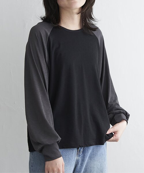 VENCEEXCHANGE(ヴァンスエクスチェンジ)の「ラグラン配色切り替えトップス(Tシャツ/カットソー・レディース・オフホワイト/ブラック/ライトグレー・FREE)」の1枚目の写真