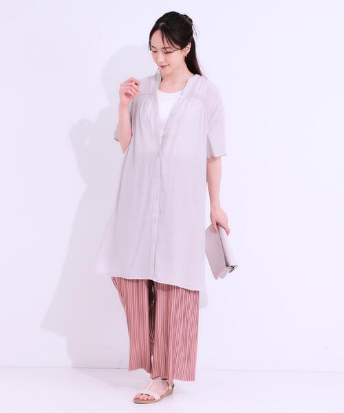 SHOO・LA・RUE（シューラルー）の「【洗える】楽してほっそり見え カットプリーツパンツ（その他パンツ・レディース・グリーン系/ピンク系/ブラック/オフホワイト/チャコールグレー・04/01/02/03）」の8枚目の写真