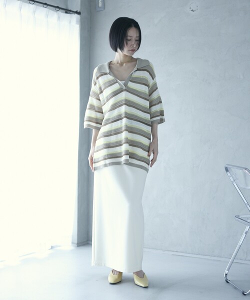 Firsthand（ファーストハンド）の「Firsthand/ファーストハンド オーバーサイズ ボーダースキッパーニット / 5分袖 プルオーバー サマーニット（ニット/セーター・レディース・ベージュ/ブルー・FREE）」の10枚目の写真