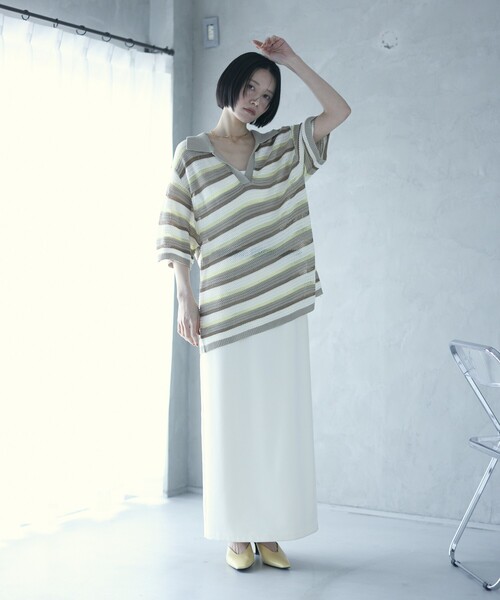 Firsthand（ファーストハンド）の「Firsthand/ファーストハンド オーバーサイズ ボーダースキッパーニット / 5分袖 プルオーバー サマーニット（ニット/セーター・レディース・ベージュ/ブルー・FREE）」の12枚目の写真