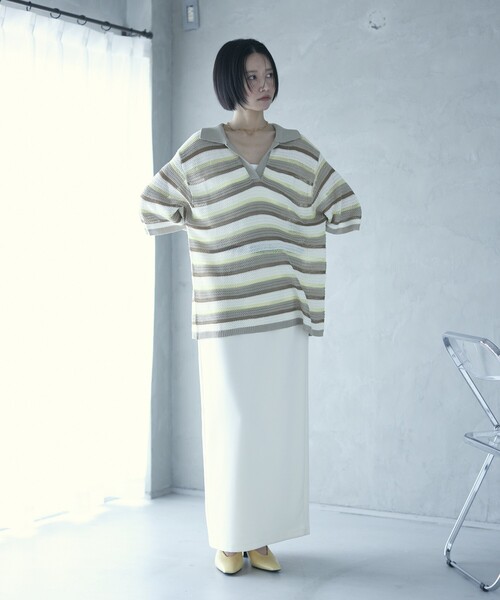 Firsthand（ファーストハンド）の「Firsthand/ファーストハンド オーバーサイズ ボーダースキッパーニット / 5分袖 プルオーバー サマーニット（ニット/セーター・レディース・ベージュ/ブルー・FREE）」の13枚目の写真