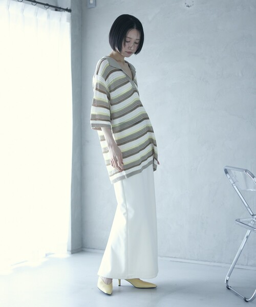 Firsthand（ファーストハンド）の「Firsthand/ファーストハンド オーバーサイズ ボーダースキッパーニット / 5分袖 プルオーバー サマーニット（ニット/セーター・レディース・ベージュ/ブルー・FREE）」の14枚目の写真