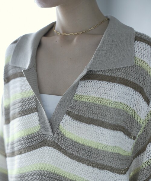 Firsthand（ファーストハンド）の「Firsthand/ファーストハンド オーバーサイズ ボーダースキッパーニット / 5分袖 プルオーバー サマーニット（ニット/セーター・レディース・ベージュ/ブルー・FREE）」の18枚目の写真