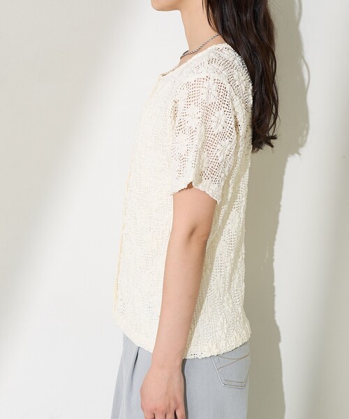 theory luxe メッシュ編み 半袖カーディガン 白 theory luxe メッシュ