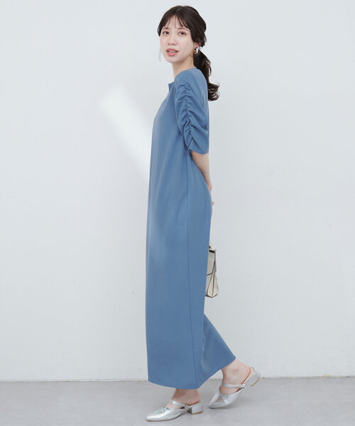 natural couture(ナチュラルクチュール)の「ベルト付きボリューム袖ストレッチワンピース(ワンピース・レディース・ピンク/ネイビー/グレイッシュベージュ/ブルー・FREE)」の12枚目の写真