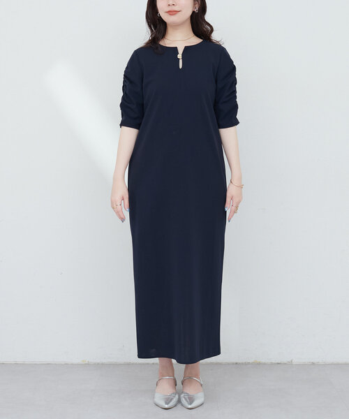 natural couture(ナチュラルクチュール)の「ベルト付きボリューム袖ストレッチワンピース(ワンピース・レディース・ピンク/ネイビー/グレイッシュベージュ/ブルー・FREE)」の19枚目の写真
