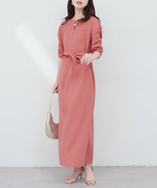 natural couture(ナチュラルクチュール)の「ベルト付きボリューム袖ストレッチワンピース(ワンピース・レディース・ピンク/ネイビー/グレイッシュベージュ/ブルー・FREE)」の16枚目の写真