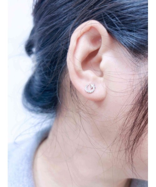 セール】星と月＆グラデーション ストーンピアス 「金属