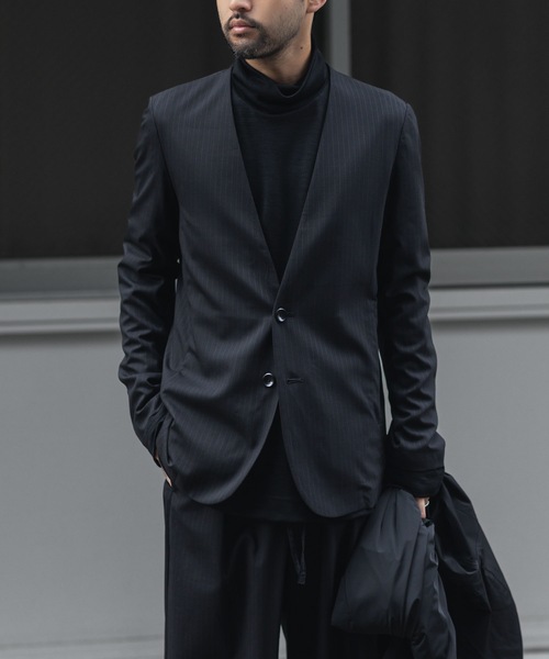 ATTACHMENT（アタッチメント）の「T/W/SI ストレッチギャバジン カラーレスJKT / T/W/SI STRETCH GABARDINE COLLARLESS JKT（ノーカラージャケット・メンズ・ブラック/ダークネイビー/ブラック系/グレー系・2/1/3）」の2枚目の写真