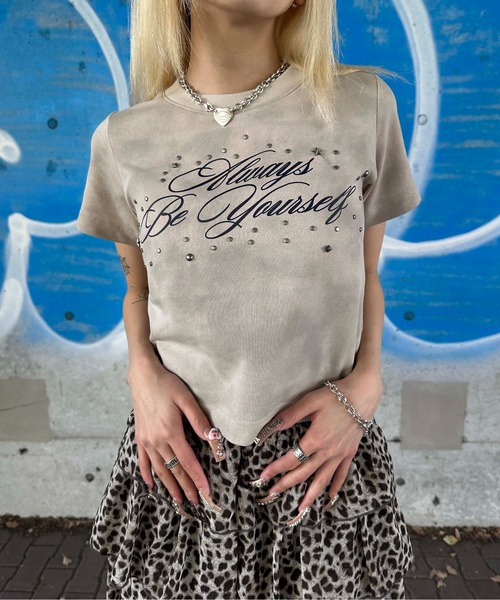 sedacle girl（セダクルガール）の「ダート加工スタッズチビT（Tシャツ/カットソー・レディース・ピンク/ブラック/ネイビー/ベージュ・MEDIUM/SMALL）」の19枚目の写真