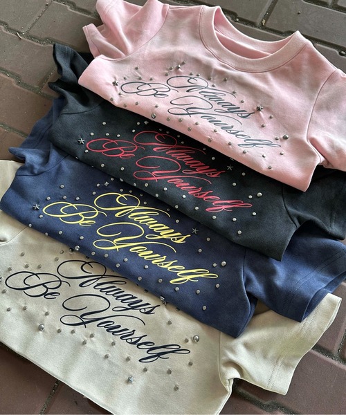 sedacle girl（セダクルガール）の「ダート加工スタッズチビT（Tシャツ/カットソー・レディース・ピンク/ブラック/ネイビー/ベージュ・MEDIUM/SMALL）」の6枚目の写真