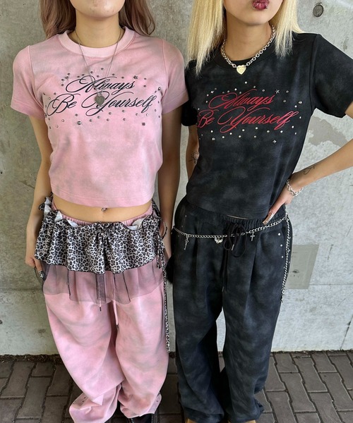 sedacle girl（セダクルガール）の「ダート加工スタッズチビT（Tシャツ/カットソー・レディース・ピンク/ブラック/ネイビー/ベージュ・MEDIUM/SMALL）」の7枚目の写真