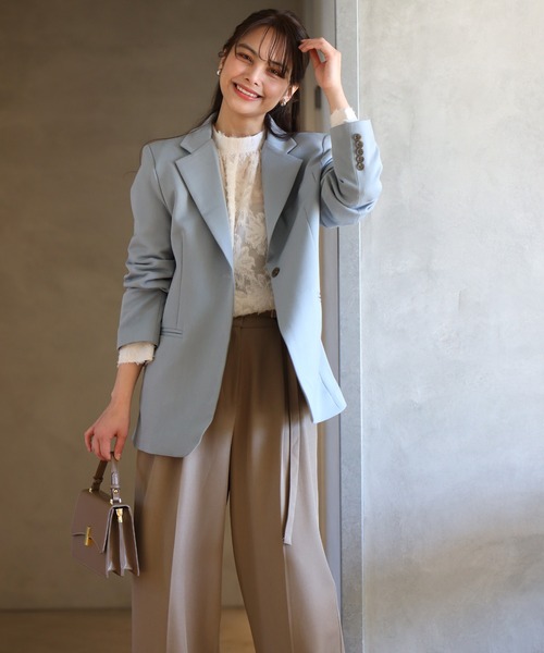 大人花レース 袖ぽわんブラウスお仕事コーデ（シャツ/ブラウス