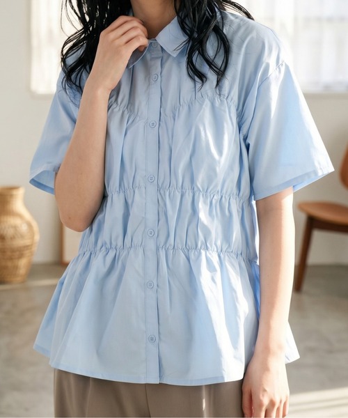 Per sist ence(パーシエンス)の「ブロードシャーリングデザイン半袖シャツ(シャツ/ブラウス・レディース・オフホワイト/ブルー/ブラック/イエロー・ONE SIZE)」の1枚目の写真