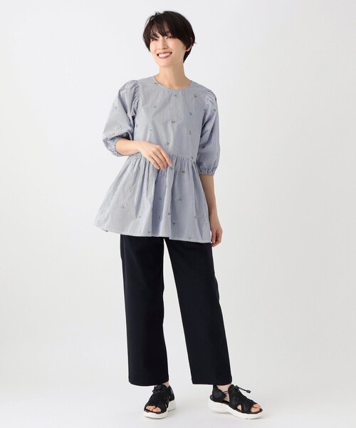 セール】ストライプ刺繍切替ブラウス/MAISON SAJOU（シャツ