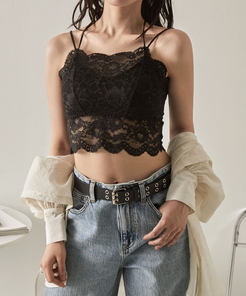 NuNuNa(ヌヌナ)の「【NuNuNa】カップ付き ダブルストラップ レースキャミソール(キャミソール・レディース・ブラック/ホワイト・M)」の15枚目の写真