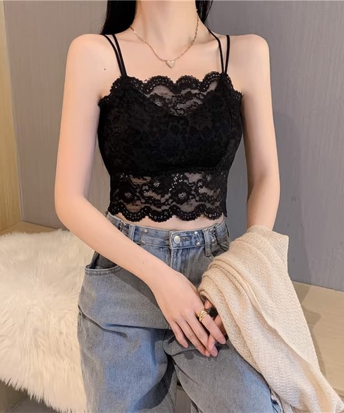 NuNuNa(ヌヌナ)の「【NuNuNa】カップ付き ダブルストラップ レースキャミソール(キャミソール・レディース・ブラック/ホワイト・M)」の6枚目の写真