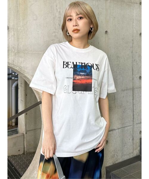 MURUA(ムルーア)の「GLOAMINGオーバーTシャツ(Tシャツ/カットソー・レディース・ホワイト/ブラック・FREE)」の21枚目の写真