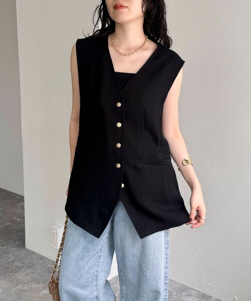 fredy emue（フレディエミュ）の「リネン混Ｖカラージレ（ベスト・レディース・ブラック/ベージュ・38）」の17枚目の写真