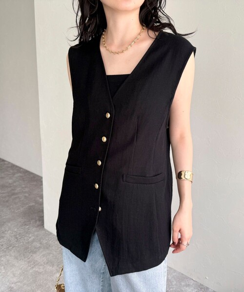 fredy emue（フレディエミュ）の「リネン混Ｖカラージレ（ベスト・レディース・ブラック/ベージュ・38）」の18枚目の写真