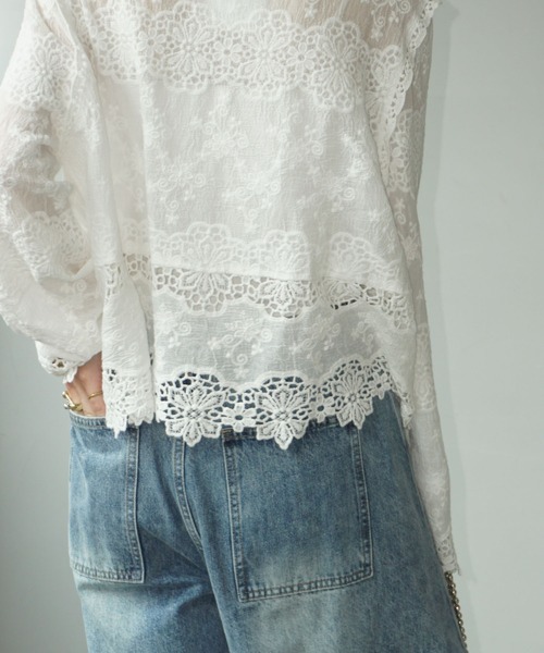 コットンレーストップス COTTON LACE TOPS コットン レース トップス 夏服 半袖（Tシャツ