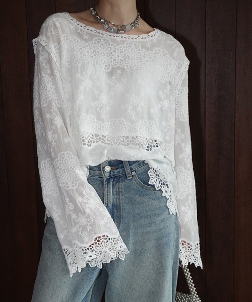 chuclla（チュクラ）の「コットンレース スカラップトップス chw25a006（シャツ/ブラウス・レディース・ホワイト・FREE）」の13枚目の写真