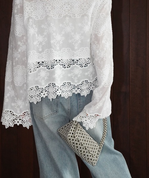 chuclla（チュクラ）の「コットンレース スカラップトップス chw25a006（シャツ/ブラウス・レディース・ホワイト・FREE）」の15枚目の写真
