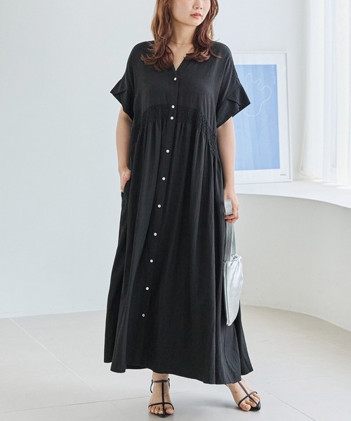 セール】【好機能シリーズ】接触冷感/ウエストシャーリングワンピース