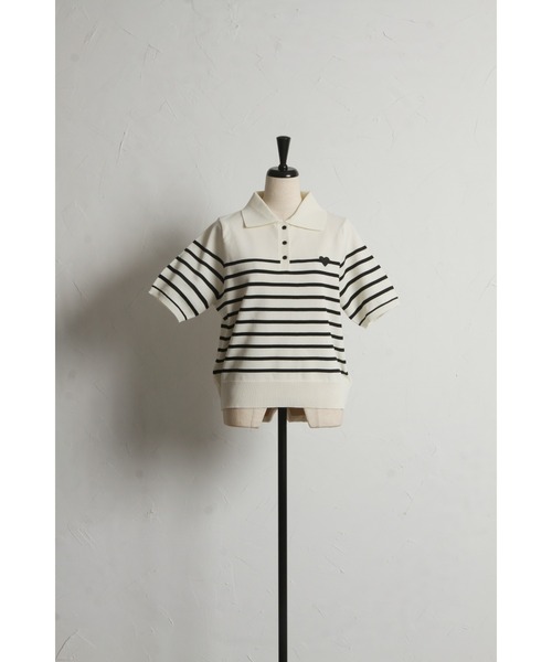 &. NOSTALGIA(アンドドットノスタルジア)の「【ZOZO限定】スポンディッシュハート刺繍半袖ポロニット(ニット/セーター・レディース・ブラック/アイボリー/ホワイト×ブラック・M)」の13枚目の写真