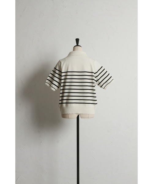 &. NOSTALGIA(アンドドットノスタルジア)の「【ZOZO限定】スポンディッシュハート刺繍半袖ポロニット(ニット/セーター・レディース・ブラック/アイボリー/ホワイト×ブラック・M)」の11枚目の写真