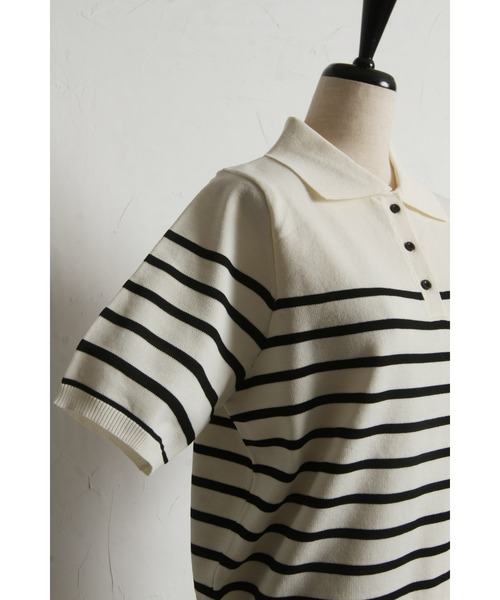 &. NOSTALGIA(アンドドットノスタルジア)の「【ZOZO限定】スポンディッシュハート刺繍半袖ポロニット(ニット/セーター・レディース・ブラック/アイボリー/ホワイト×ブラック・M)」の8枚目の写真