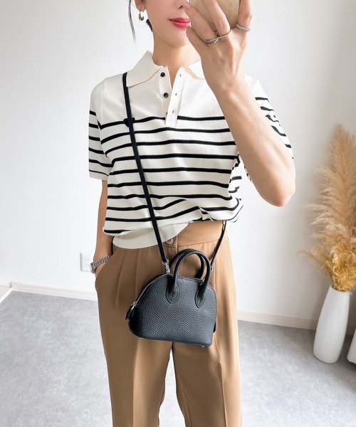 &. NOSTALGIA(アンドドットノスタルジア)の「【ZOZO限定】スポンディッシュハート刺繍半袖ポロニット(ニット/セーター・レディース・ブラック/アイボリー/ホワイト×ブラック・M)」の21枚目の写真