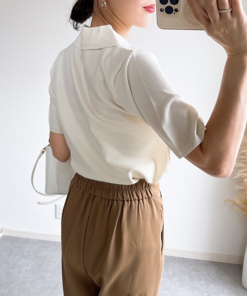 &. NOSTALGIA(アンドドットノスタルジア)の「【ZOZO限定】スポンディッシュハート刺繍半袖ポロニット(ニット/セーター・レディース・ブラック/アイボリー/ホワイト×ブラック・M)」の16枚目の写真