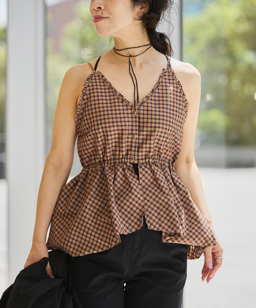 IENA LA BOUCLE(イエナラブークル)の「IENA LA BOUCLE C/Pポプリンチェックキャミソール(キャミソール・レディース・ブルー系その他/ブラウン・FREE)」の2枚目の写真