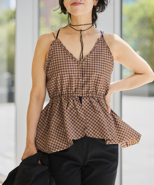 IENA LA BOUCLE(イエナラブークル)の「IENA LA BOUCLE C/Pポプリンチェックキャミソール(キャミソール・レディース・ブルー系その他/ブラウン・FREE)」の5枚目の写真